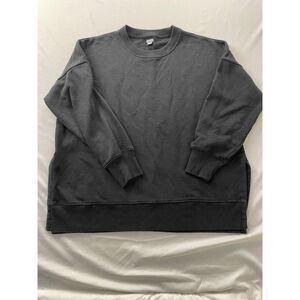 Aerie Women Black Oversized Crewneck Sweatshirt Side Slits Size L